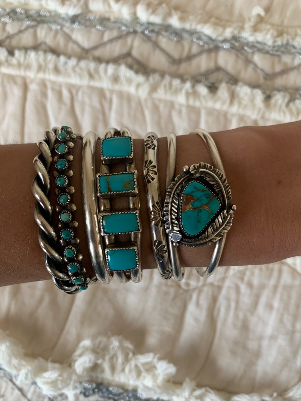 Turquoise Silver Cuff - Feathered design